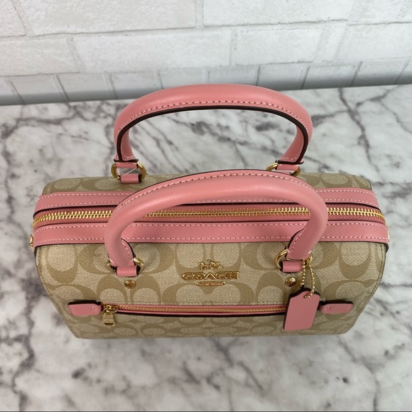 Coach Signature Light Khaki Pink Rowan Satchel - Picture 4 of 10